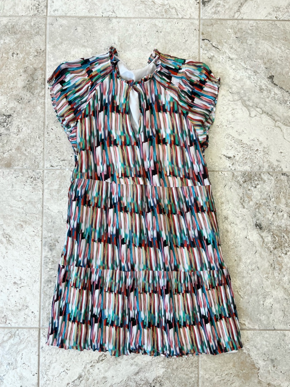Marie Oliver Vanessa Watercolors Striped Keyhole Ruffle Silk Dress, Rainbow, S - Picture 11 of 11